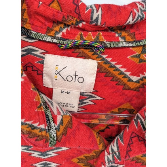 Koto Red Aztec Southwestern Print Long Sleeve Button Up Shirt Medium - Picture 3 of 5